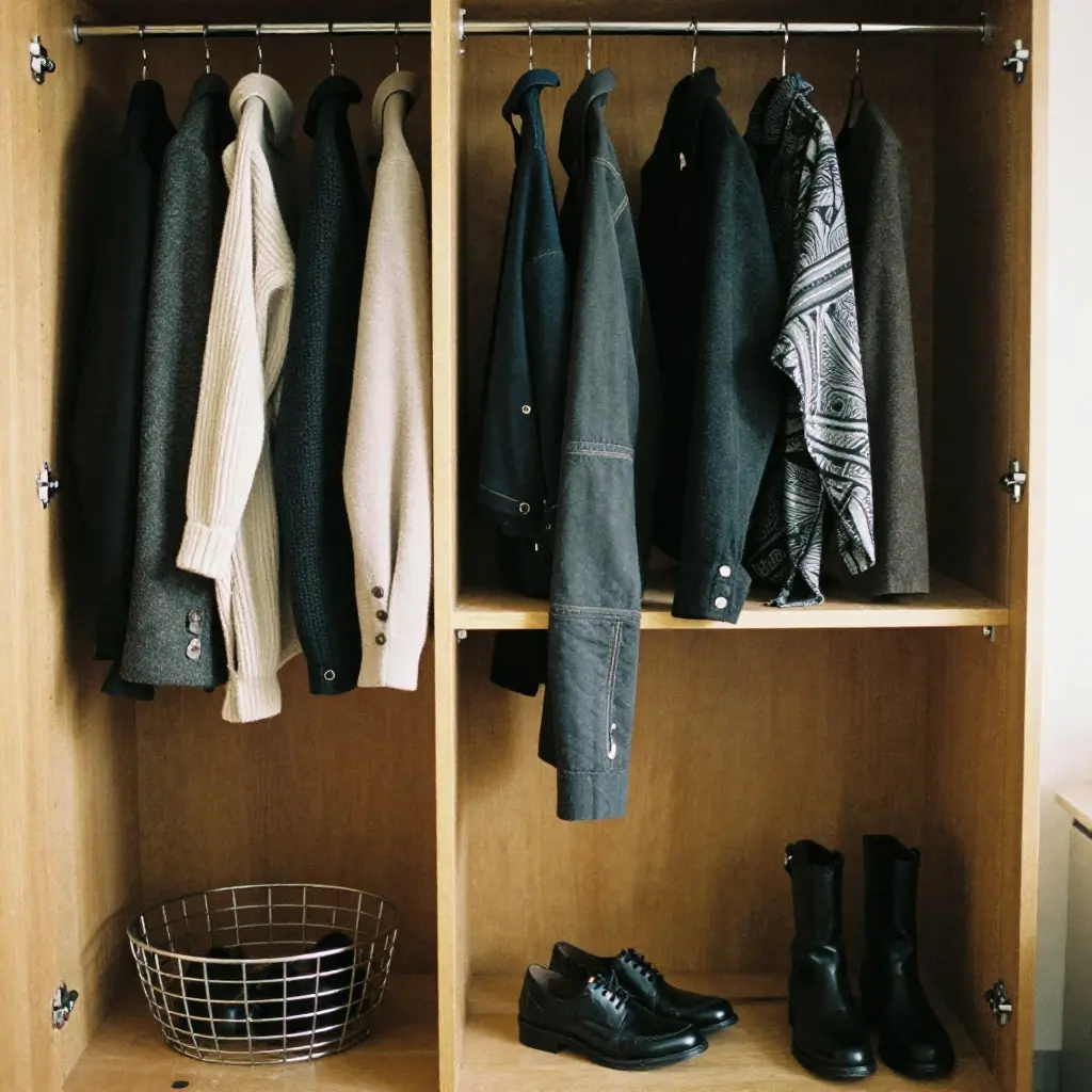 Organiserad garderob med stilfulla kläder